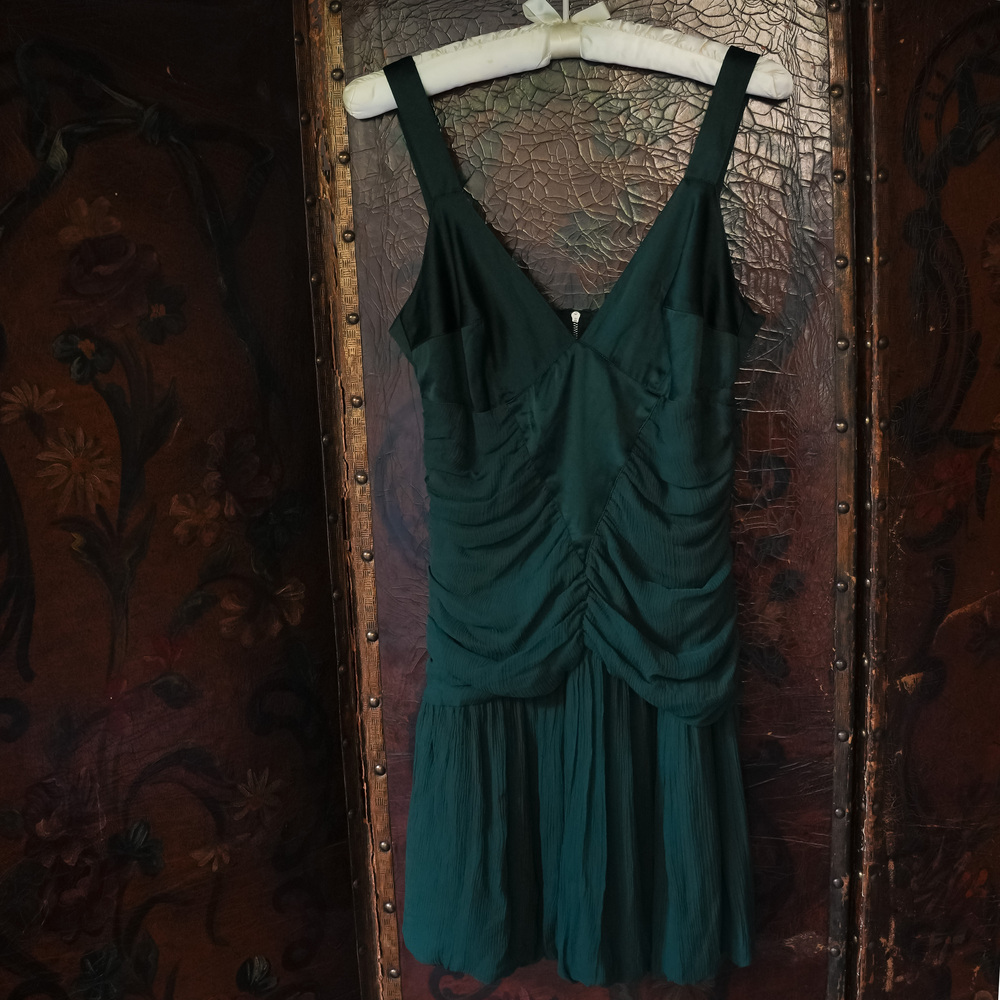 Marciano Guess Silk Green Mini Dress Y2K Vintage Ruched Small